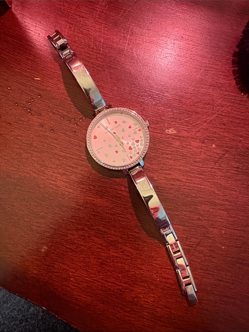 Michael Kors Silver Bracelet Watch with Pink Heart Dial